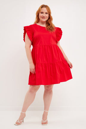 ENGLISH FACTORY - Plus Size Ruffled Babydoll Mini Dress - DRESSES available at Objectrare