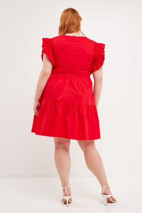 ENGLISH FACTORY - Plus Size Ruffled Babydoll Mini Dress - DRESSES available at Objectrare
