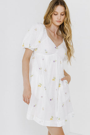 ENGLISH FACTORY - Embroidery Babydoll Mini Dress - DRESSES available at Objectrare