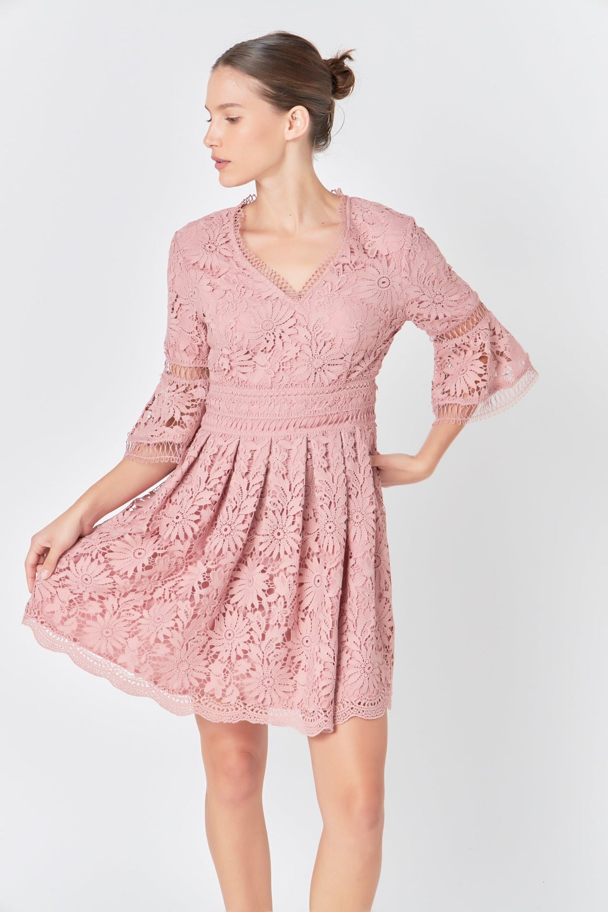 ENDLESS ROSE - All of Lace Bell Sleeve Dress - DRESSES available at Objectrare