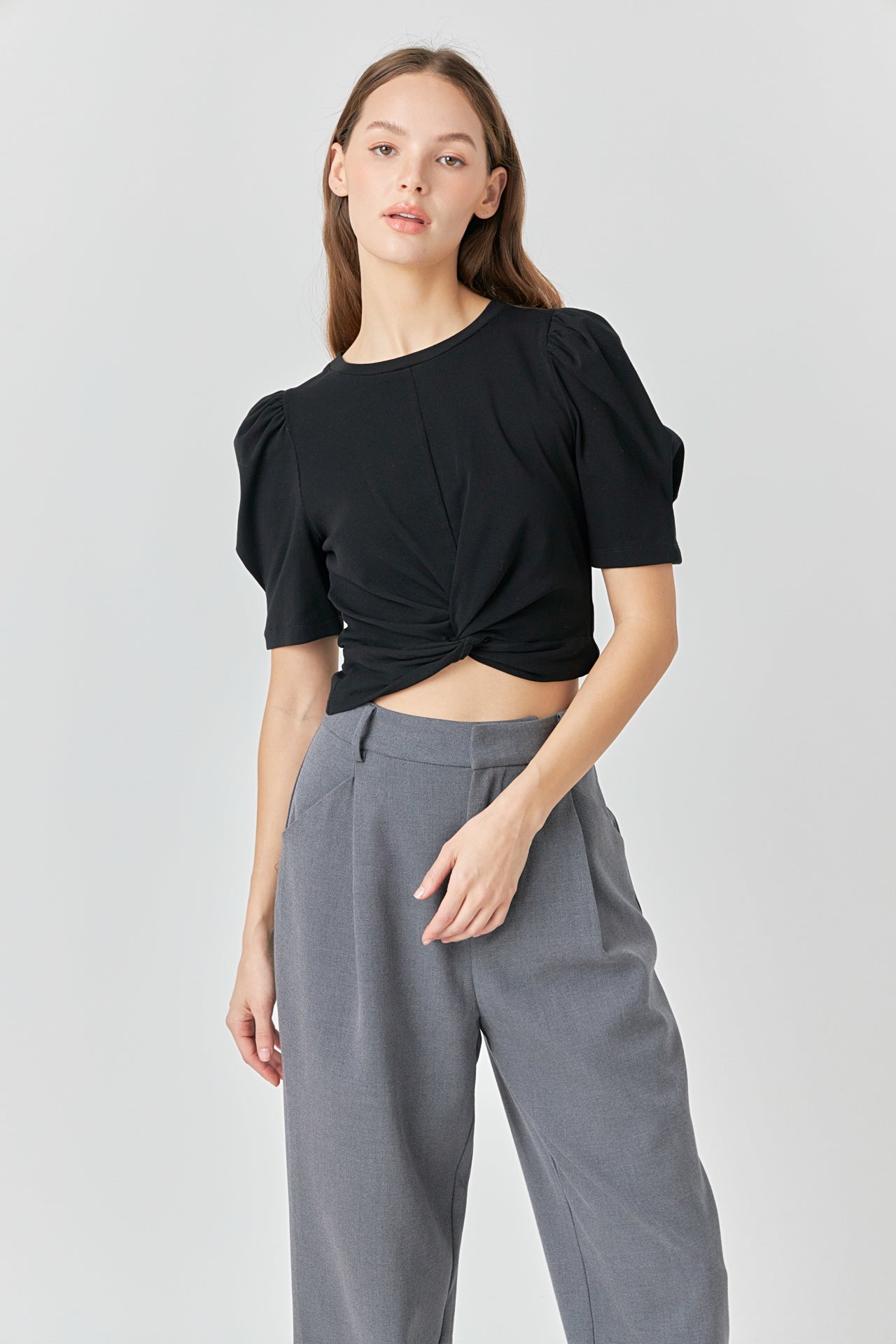 ENDLESS ROSE - Twist Detail Cropped Knit Top - TOPS available at Objectrare