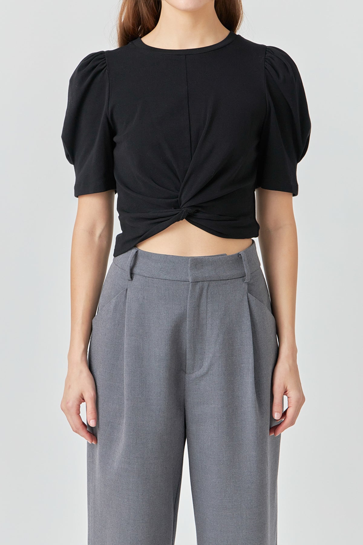 ENDLESS ROSE - Twist Detail Cropped Knit Top - TOPS available at Objectrare