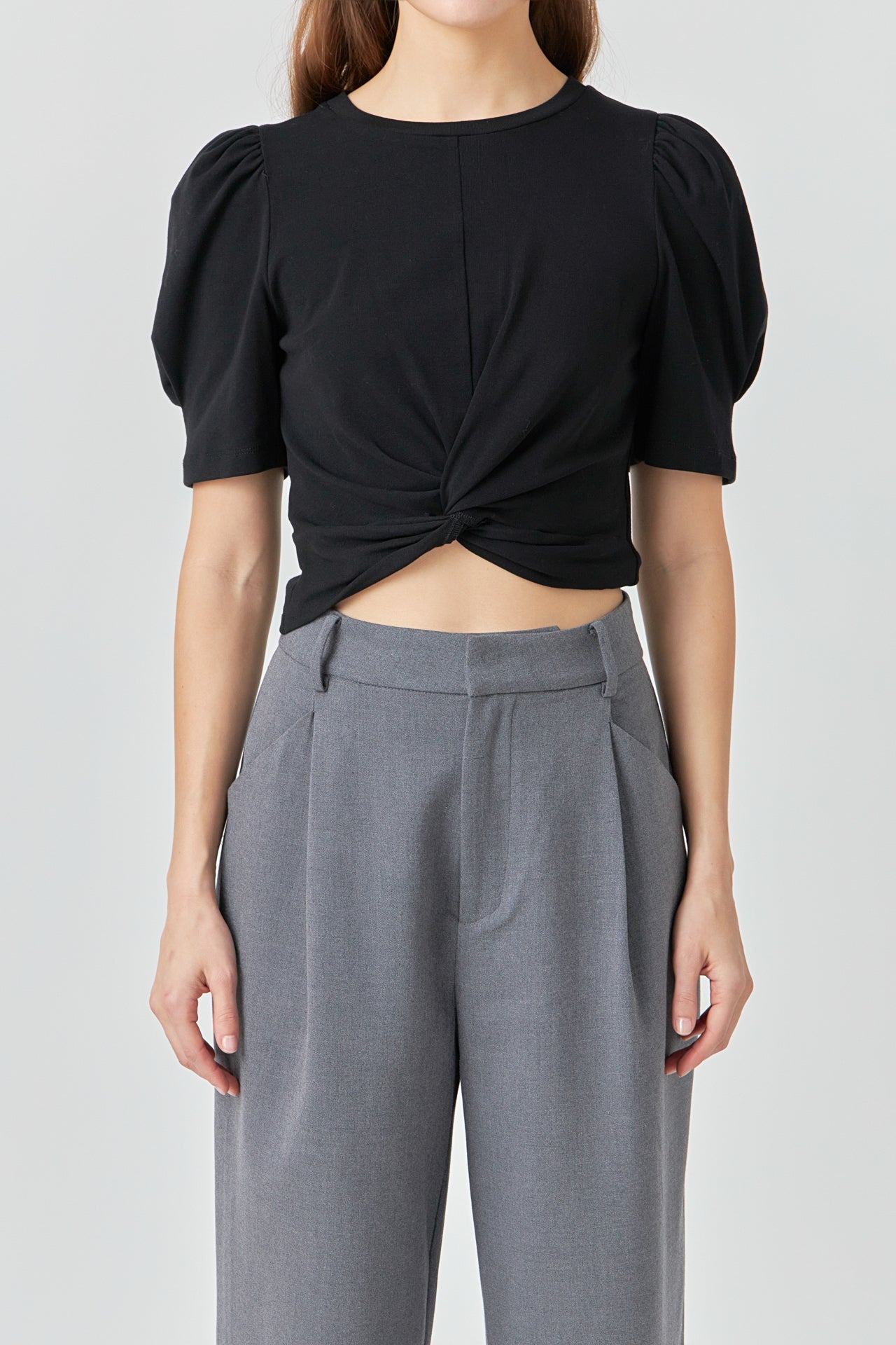 ENDLESS ROSE - Twist Detail Cropped Knit Top - TOPS available at Objectrare