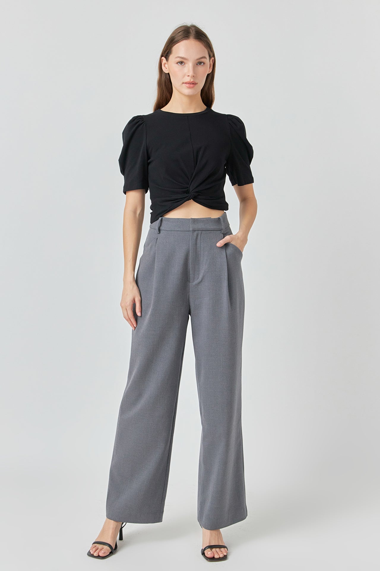 ENDLESS ROSE - Twist Detail Cropped Knit Top - TOPS available at Objectrare