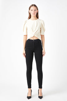 ENDLESS ROSE - Twist Detail Cropped Knit Top - TOPS available at Objectrare