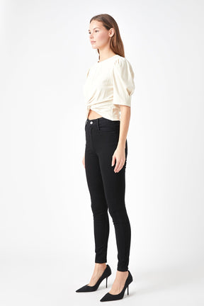 ENDLESS ROSE - Twist Detail Cropped Knit Top - TOPS available at Objectrare