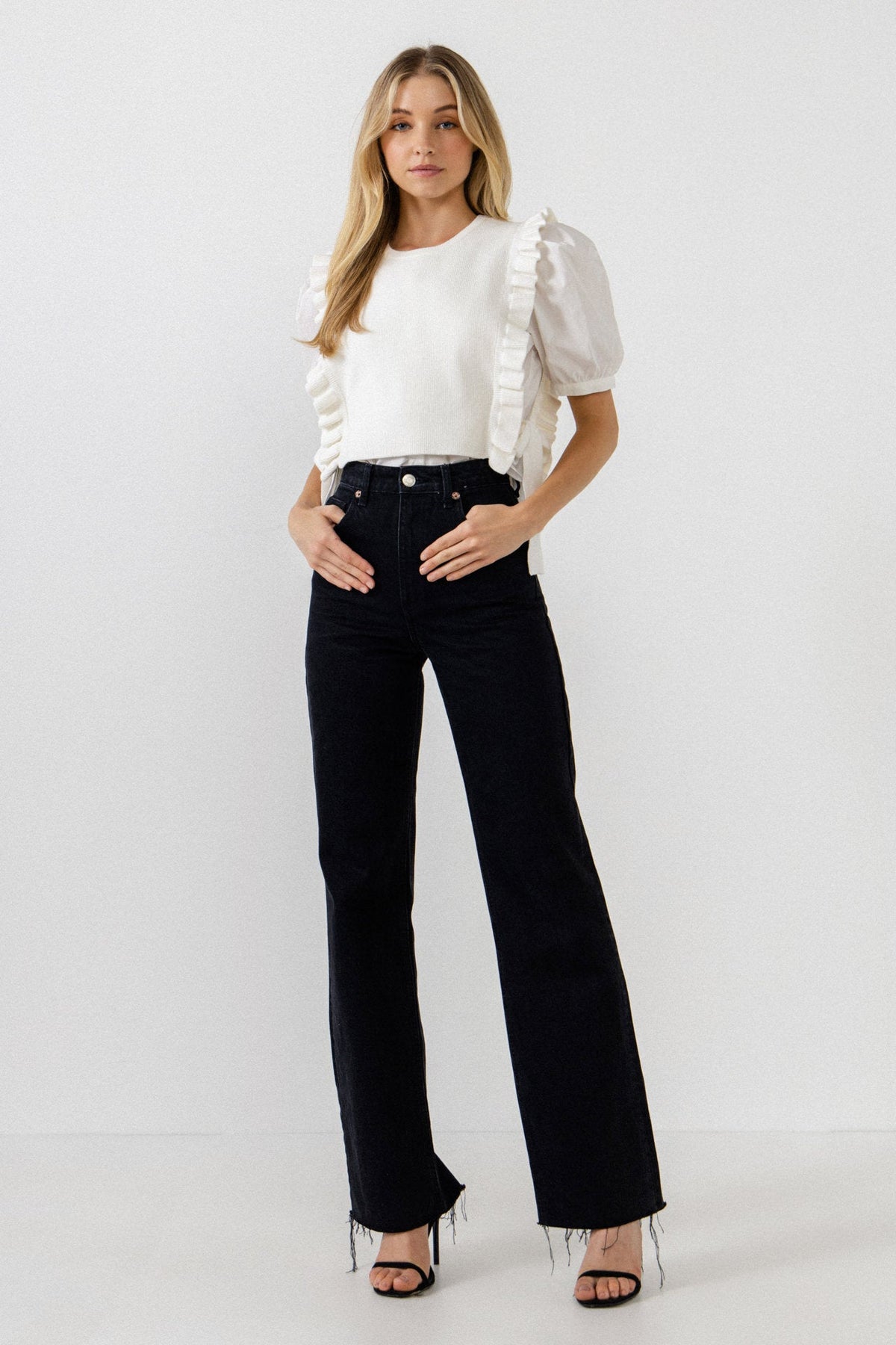 ENGLISH FACTORY - Short Puff Sleeve Shirt with Ruffed Sweater - TOPS available at Objectrare