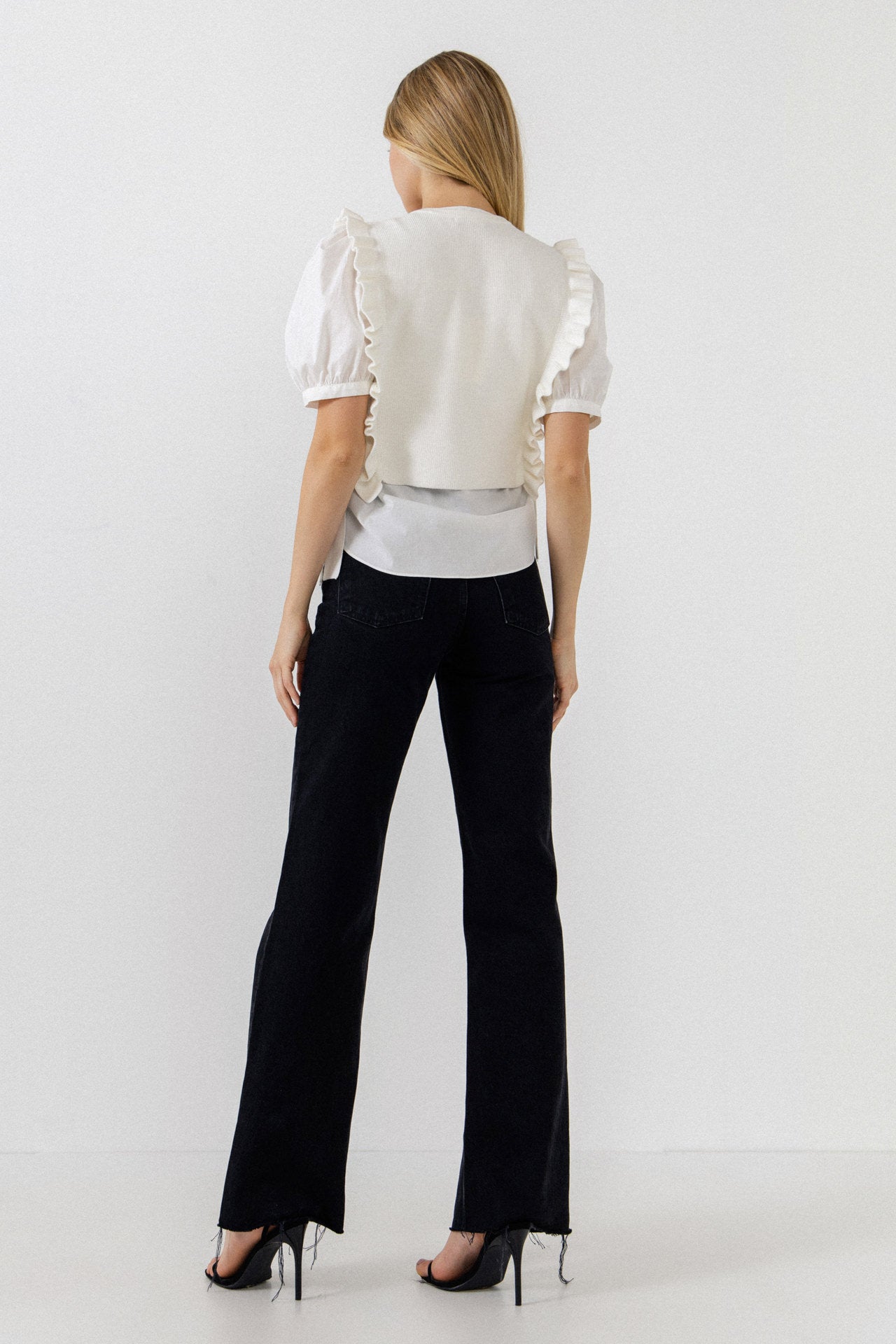 ENGLISH FACTORY - English Factory - Short Puff Sleeve Shirt with Ruffed Sweater - SHIRTS & BLOUSES available at Objectrare