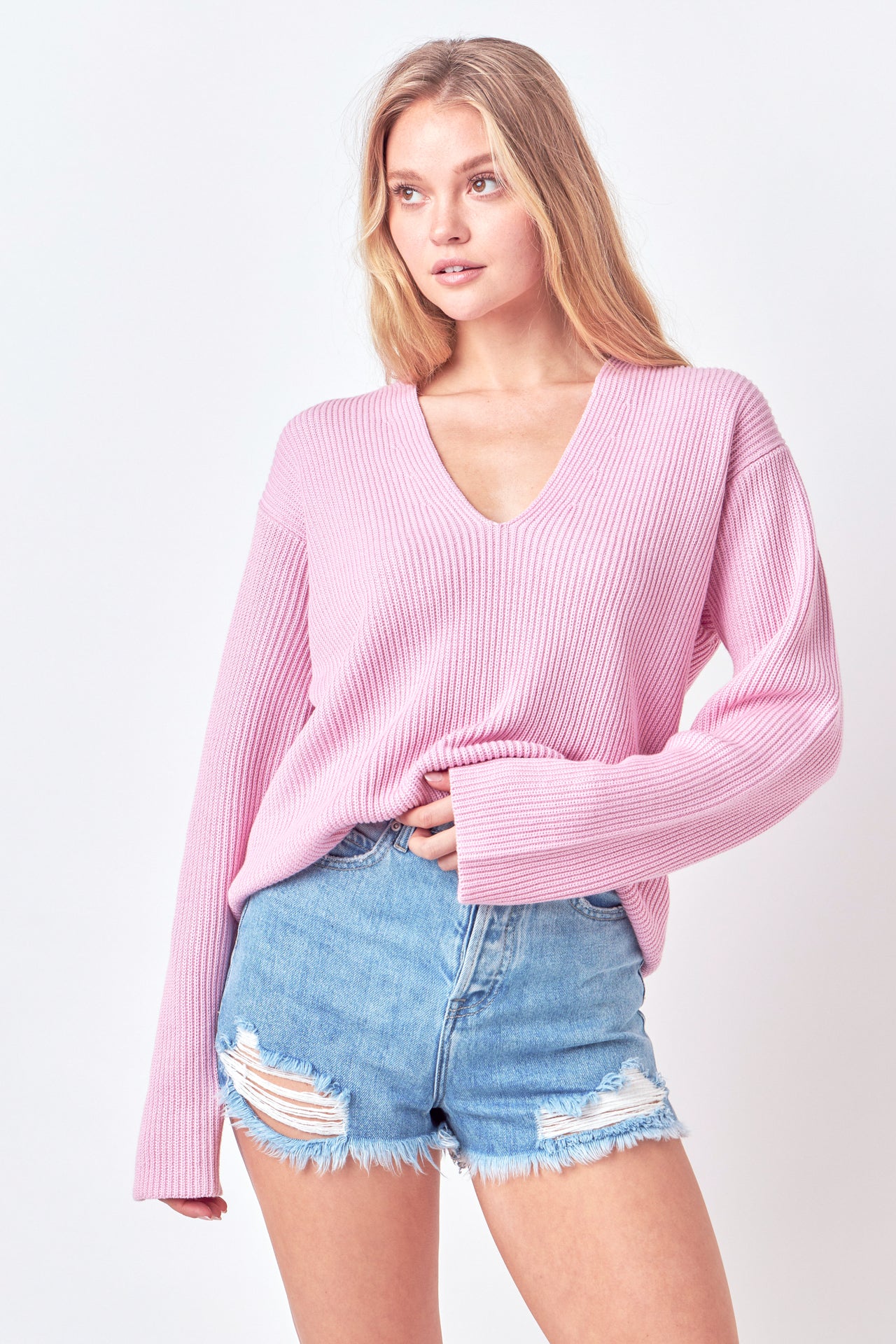 FREE THE ROSES - V-neckline Long Sleeve Sweater - SWEATERS & KNITS available at Objectrare