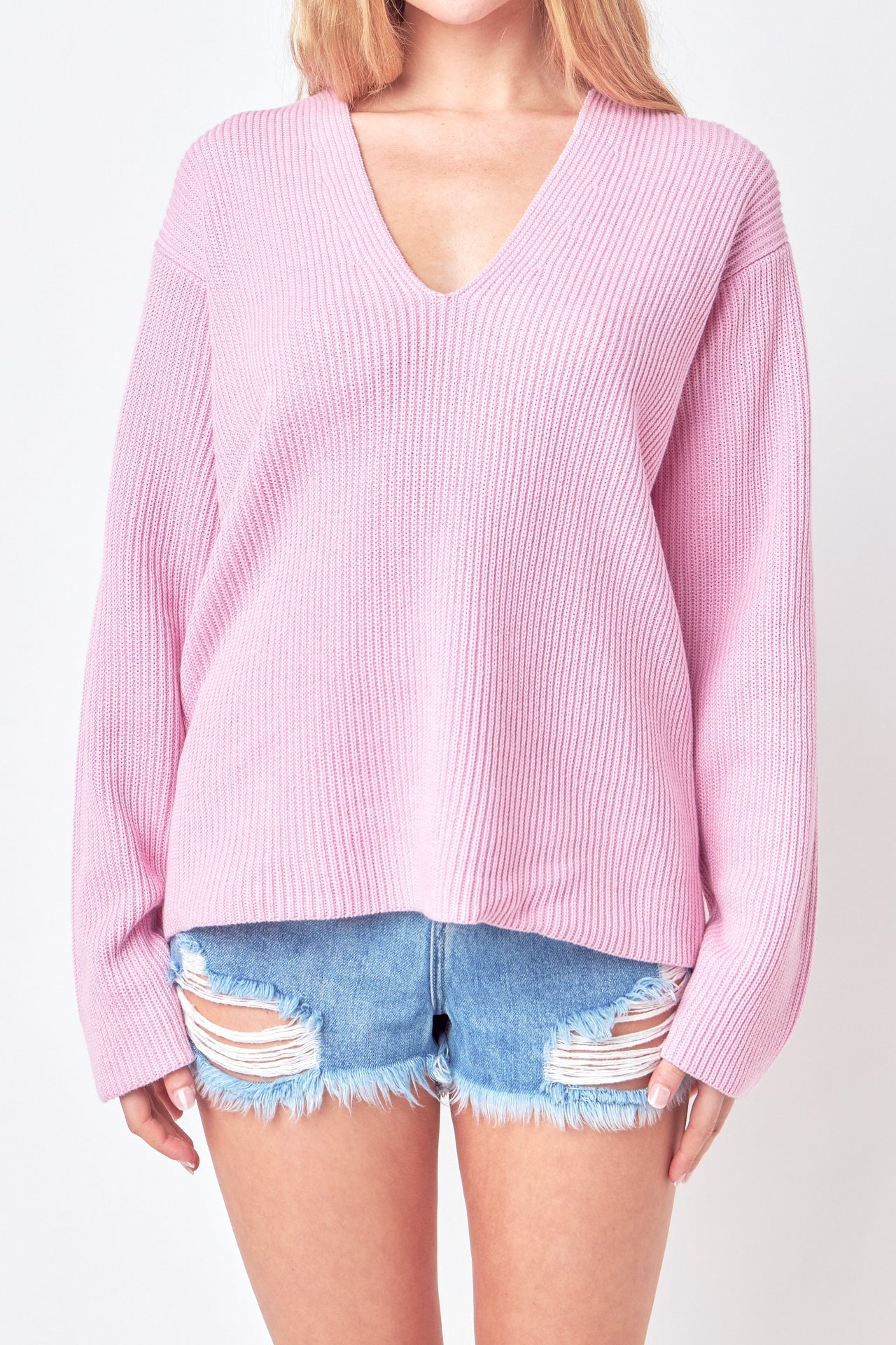 FREE THE ROSES - Free The Roses - V-neckline Long Sleeve Sweater - SWEATERS & KNITS available at Objectrare