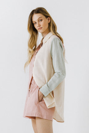 GREY LAB - Grey Lab - Colorblock Linen Long Shirt - SHIRTS & BLOUSES available at Objectrare