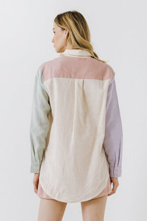 GREY LAB - Grey Lab - Colorblock Linen Long Shirt - SHIRTS & BLOUSES available at Objectrare