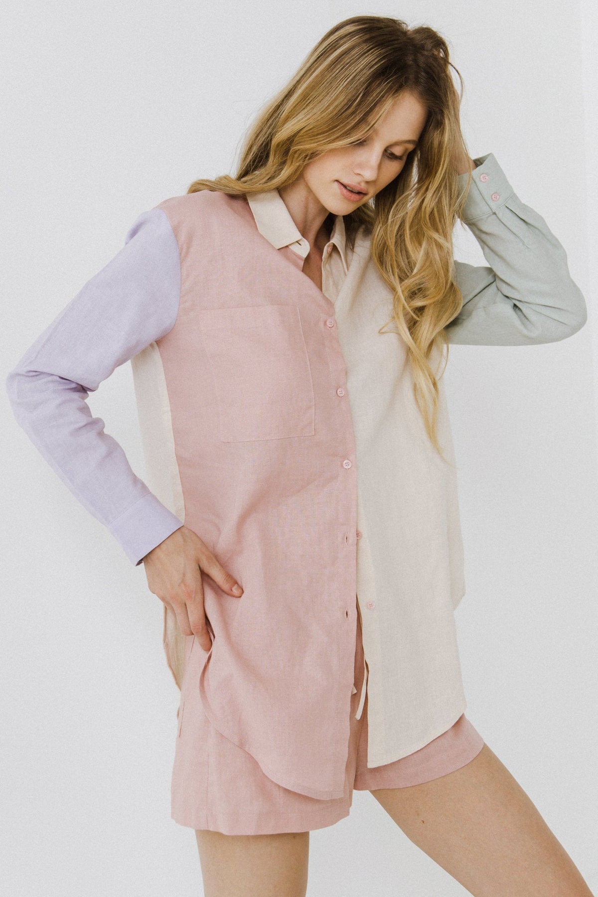 GREY LAB - Grey Lab - Colorblock Linen Long Shirt - TOPS available at Objectrare