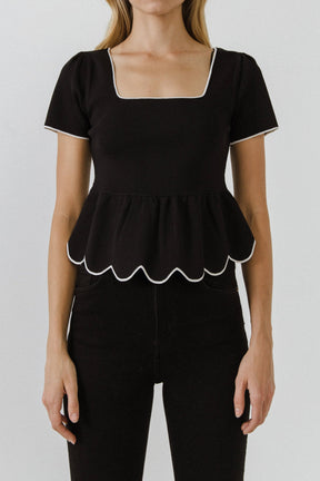 ENGLISH FACTORY - Scallop Edge Square Neckline Sweater - SWEATERS & KNITS available at Objectrare