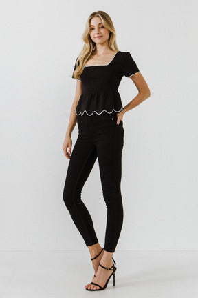 ENGLISH FACTORY - Scallop Edge Square Neckline Sweater - SWEATERS & KNITS available at Objectrare