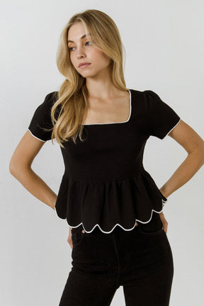 ENGLISH FACTORY - Scallop Edge Square Neckline Sweater - SWEATERS & KNITS available at Objectrare