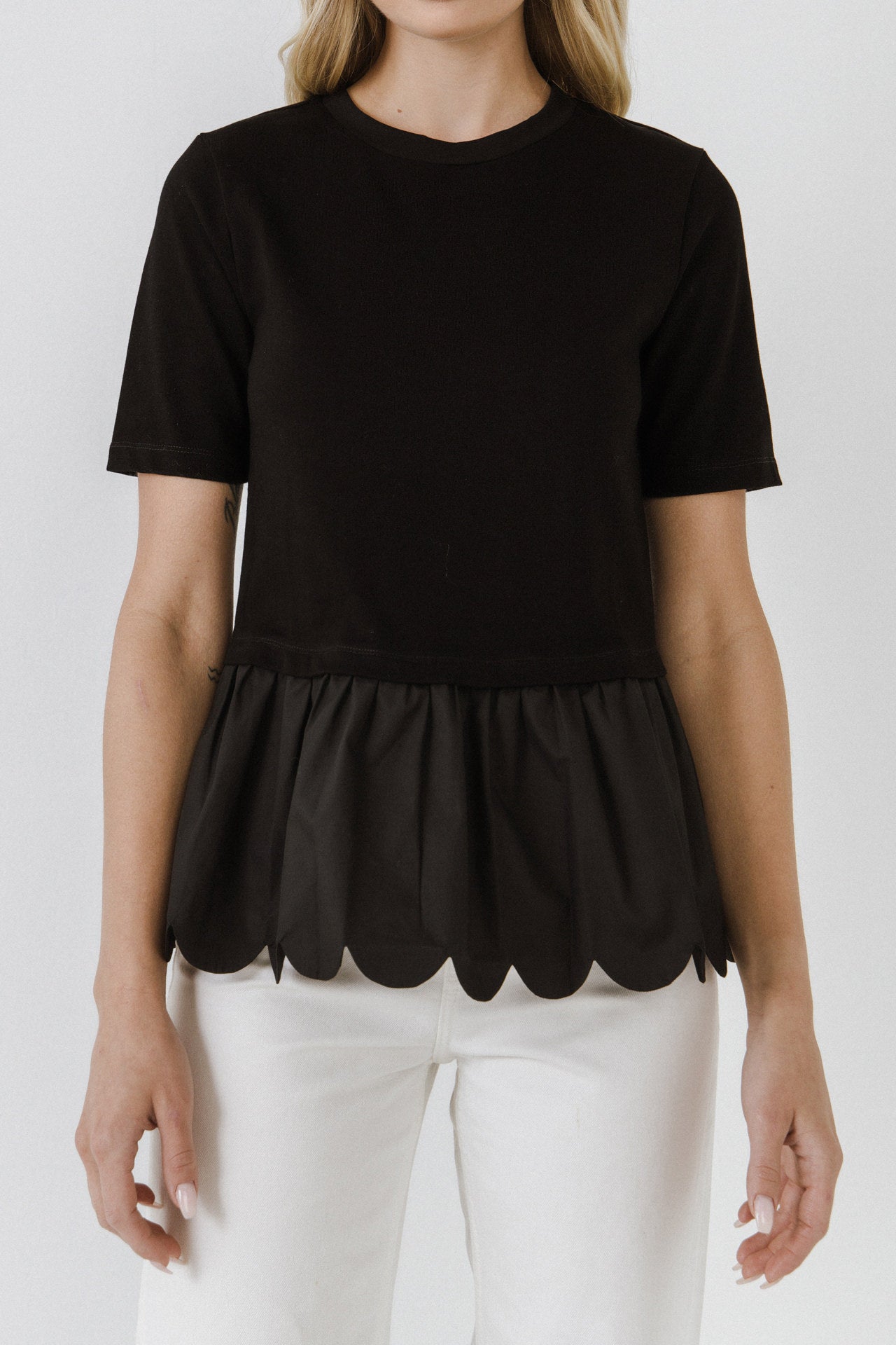 ENGLISH FACTORY - Mixed Media Scalloped T-shirt - T-SHIRTS available at Objectrare