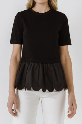ENGLISH FACTORY - Mixed Media Scalloped T-shirt - T-SHIRTS available at Objectrare