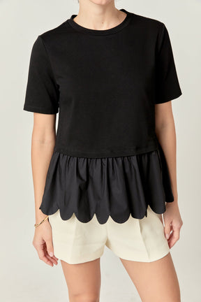 ENGLISH FACTORY - Mixed Media Scallop Detail T-shirt - T-SHIRTS available at Objectrare