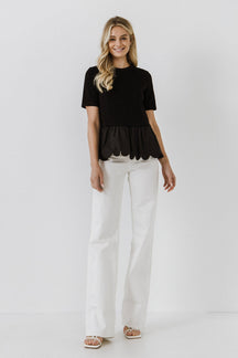 ENGLISH FACTORY - Mixed Media Scalloped T-shirt - T-SHIRTS available at Objectrare