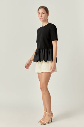 ENGLISH FACTORY - Mixed Media Scallop Detail T-shirt - T-SHIRTS available at Objectrare
