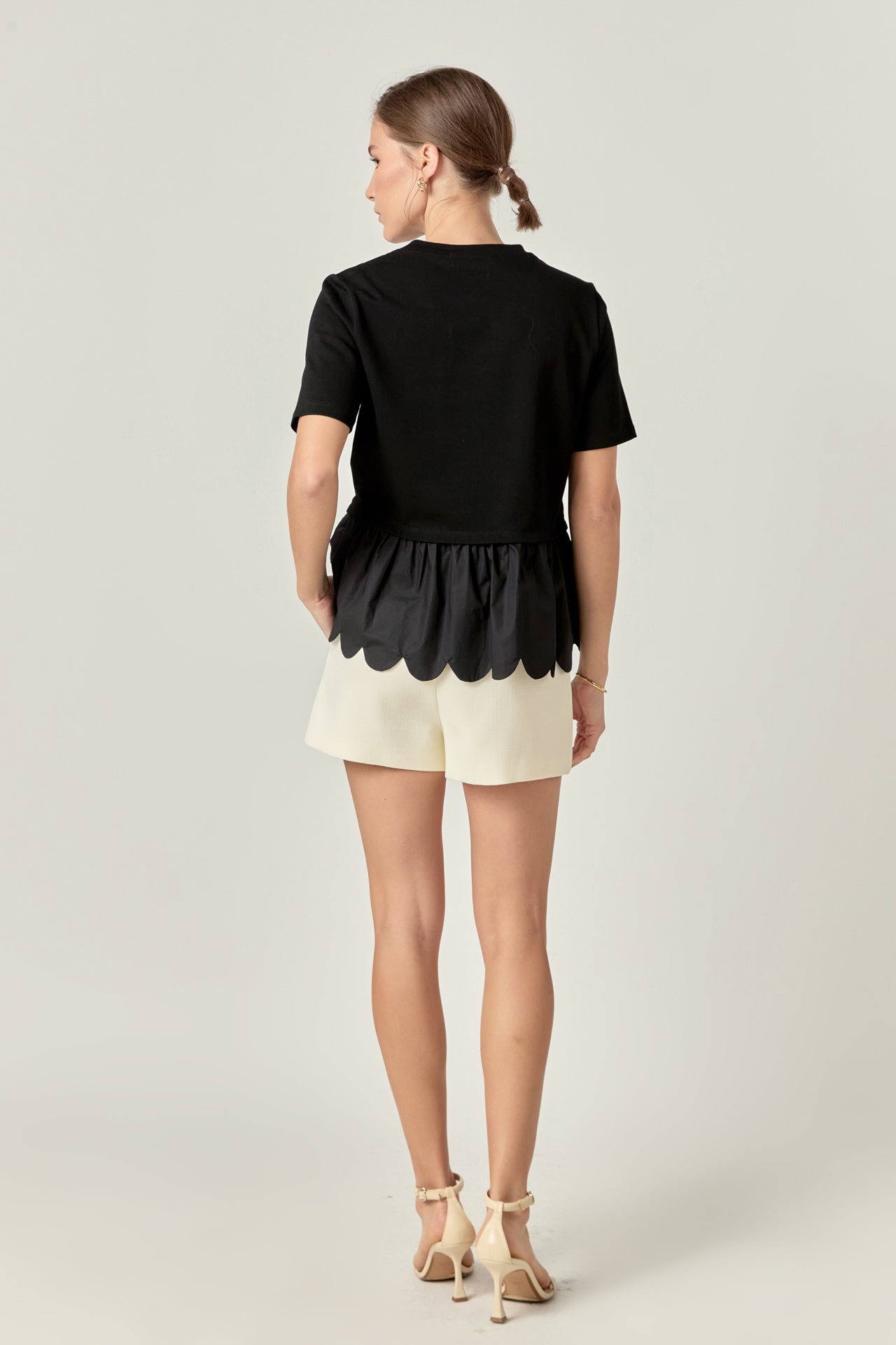 ENGLISH FACTORY - Mixed Media Scallop Detail T-shirt - T-SHIRTS available at Objectrare