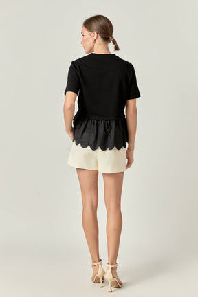 ENGLISH FACTORY - Mixed Media Scallop Detail T-shirt - T-SHIRTS available at Objectrare