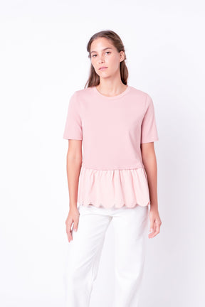 Mixed Media Scallop Detail T-shirt