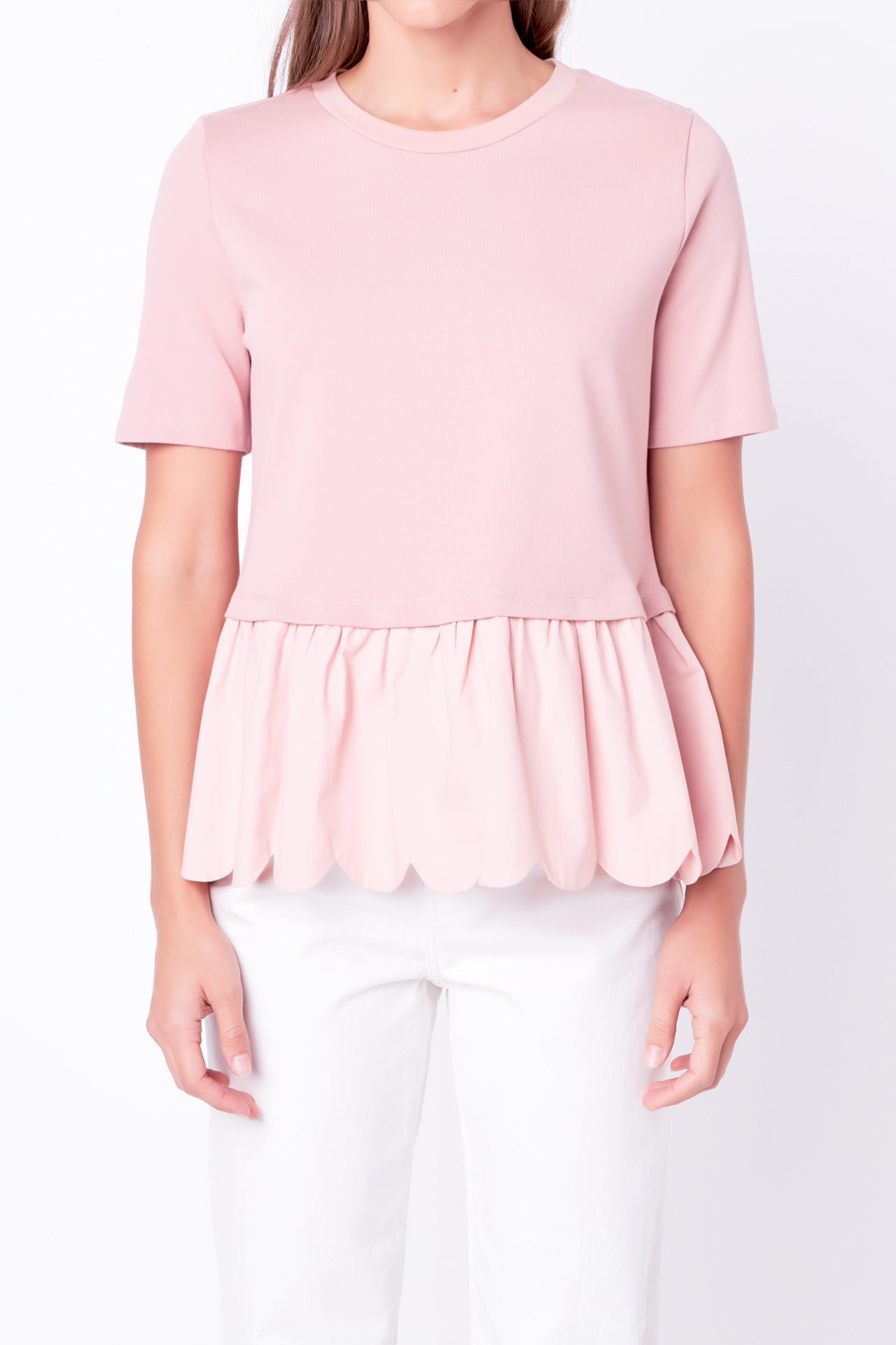 Mixed Media Scallop Detail T-shirt