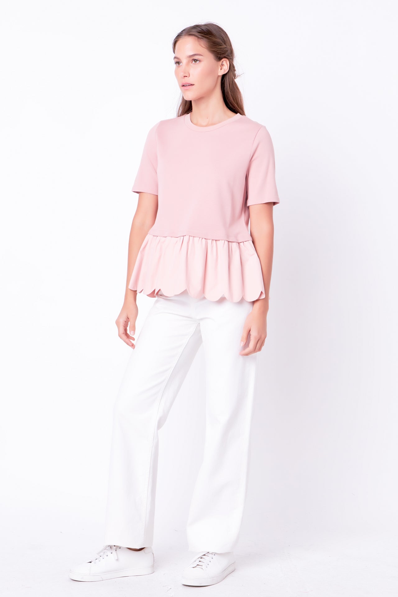 Mixed Media Scallop Detail T-shirt