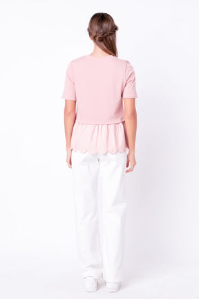 Mixed Media Scallop Detail T-shirt