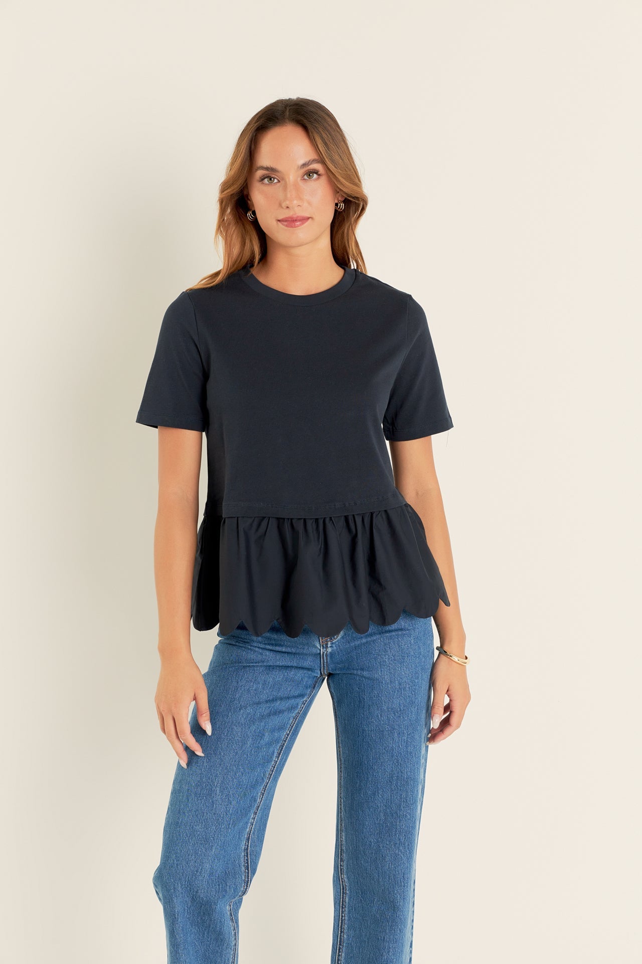 ENGLISH FACTORY - Mixed Media Scalloped T-shirt - T-SHIRTS available at Objectrare