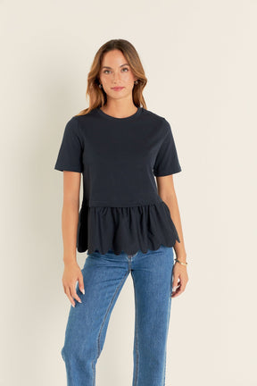 ENGLISH FACTORY - Mixed Media Scalloped T-shirt - T-SHIRTS available at Objectrare