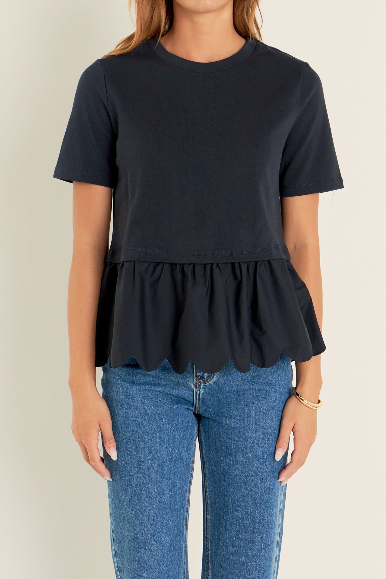 ENGLISH FACTORY - Mixed Media Scalloped T-shirt - T-SHIRTS available at Objectrare
