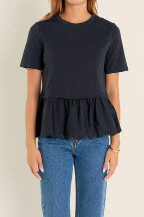 ENGLISH FACTORY - Mixed Media Scalloped T-shirt - T-SHIRTS available at Objectrare