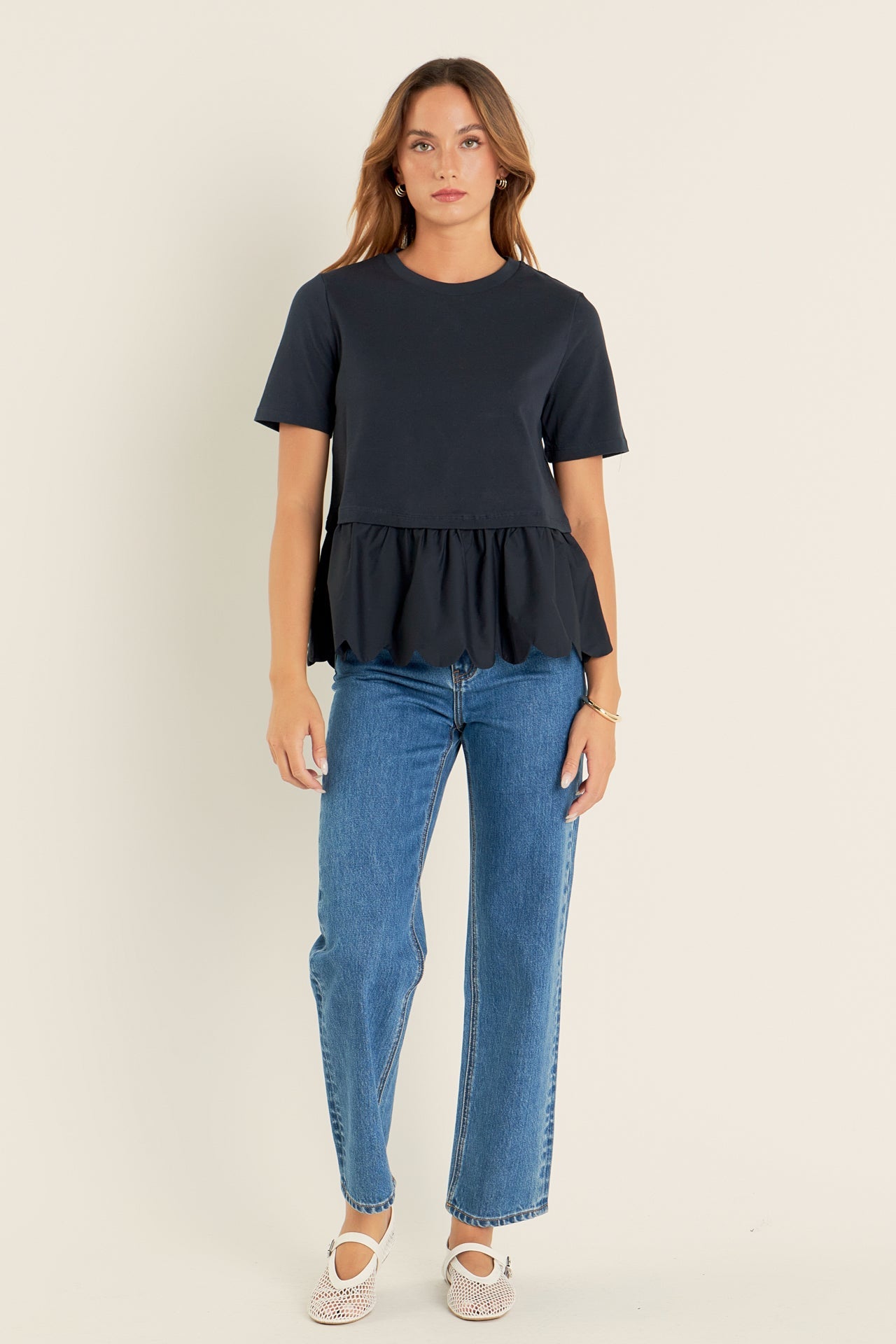 ENGLISH FACTORY - Mixed Media Scalloped T-shirt - T-SHIRTS available at Objectrare