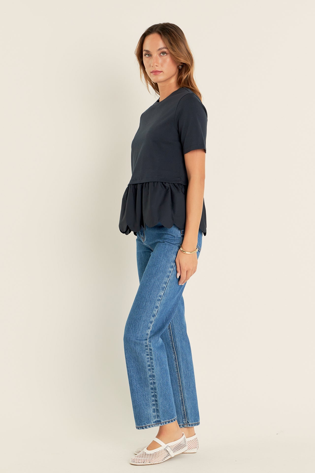 ENGLISH FACTORY - Mixed Media Scalloped T-shirt - T-SHIRTS available at Objectrare