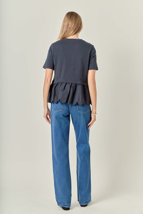 ENGLISH FACTORY - Mixed Media Scallop Detail T-shirt - T-SHIRTS available at Objectrare