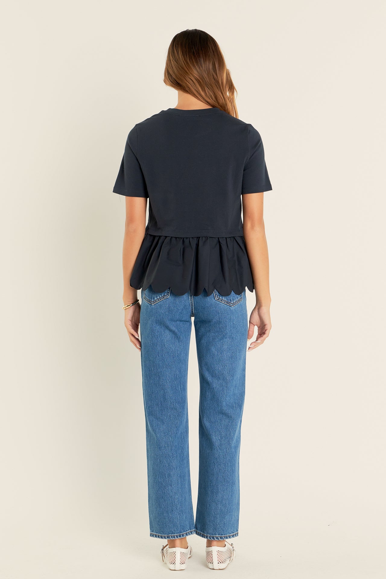ENGLISH FACTORY - Mixed Media Scalloped T-shirt - T-SHIRTS available at Objectrare