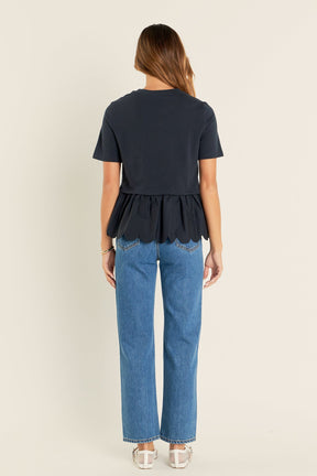 ENGLISH FACTORY - Mixed Media Scalloped T-shirt - T-SHIRTS available at Objectrare