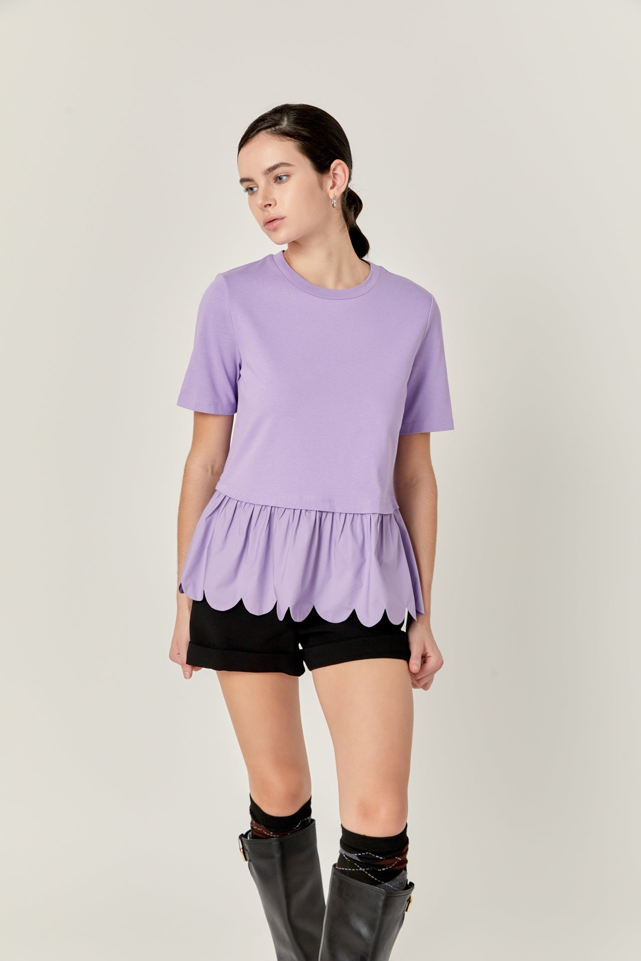 ENGLISH FACTORY - Mixed Media Scalloped T-shirt - T-SHIRTS available at Objectrare