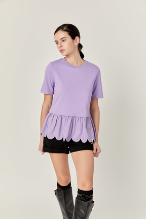 ENGLISH FACTORY - Mixed Media Scalloped T-shirt - T-SHIRTS available at Objectrare
