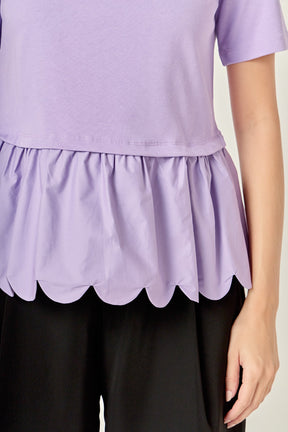 ENGLISH FACTORY - Mixed Media Scallop Detail T-shirt - T-SHIRTS available at Objectrare