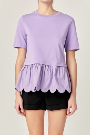 ENGLISH FACTORY - Mixed Media Scalloped T-shirt - T-SHIRTS available at Objectrare