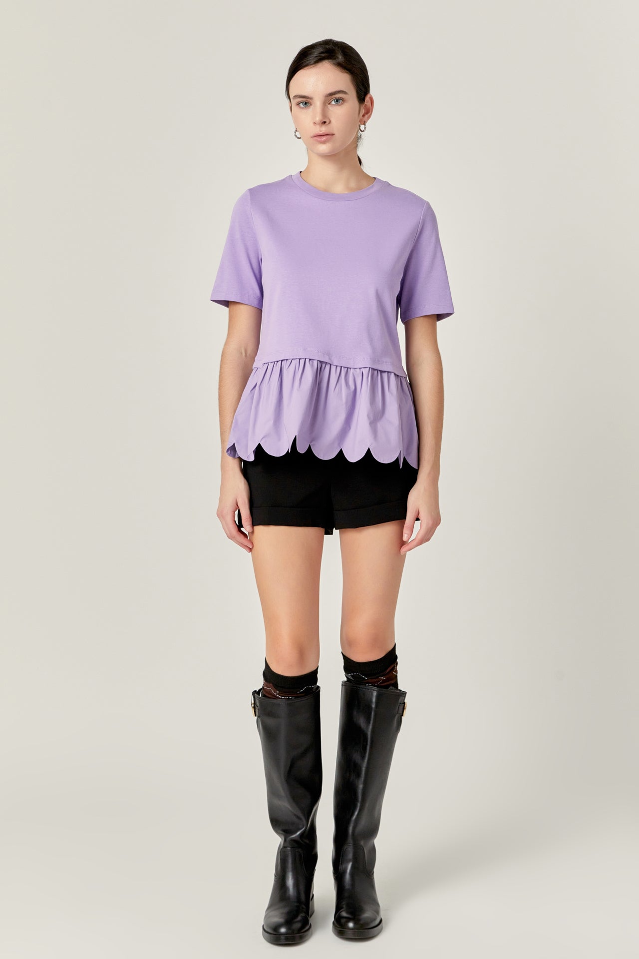 ENGLISH FACTORY - Mixed Media Scalloped T-shirt - T-SHIRTS available at Objectrare