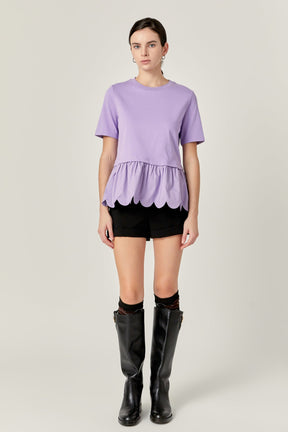 ENGLISH FACTORY - Mixed Media Scalloped T-shirt - T-SHIRTS available at Objectrare
