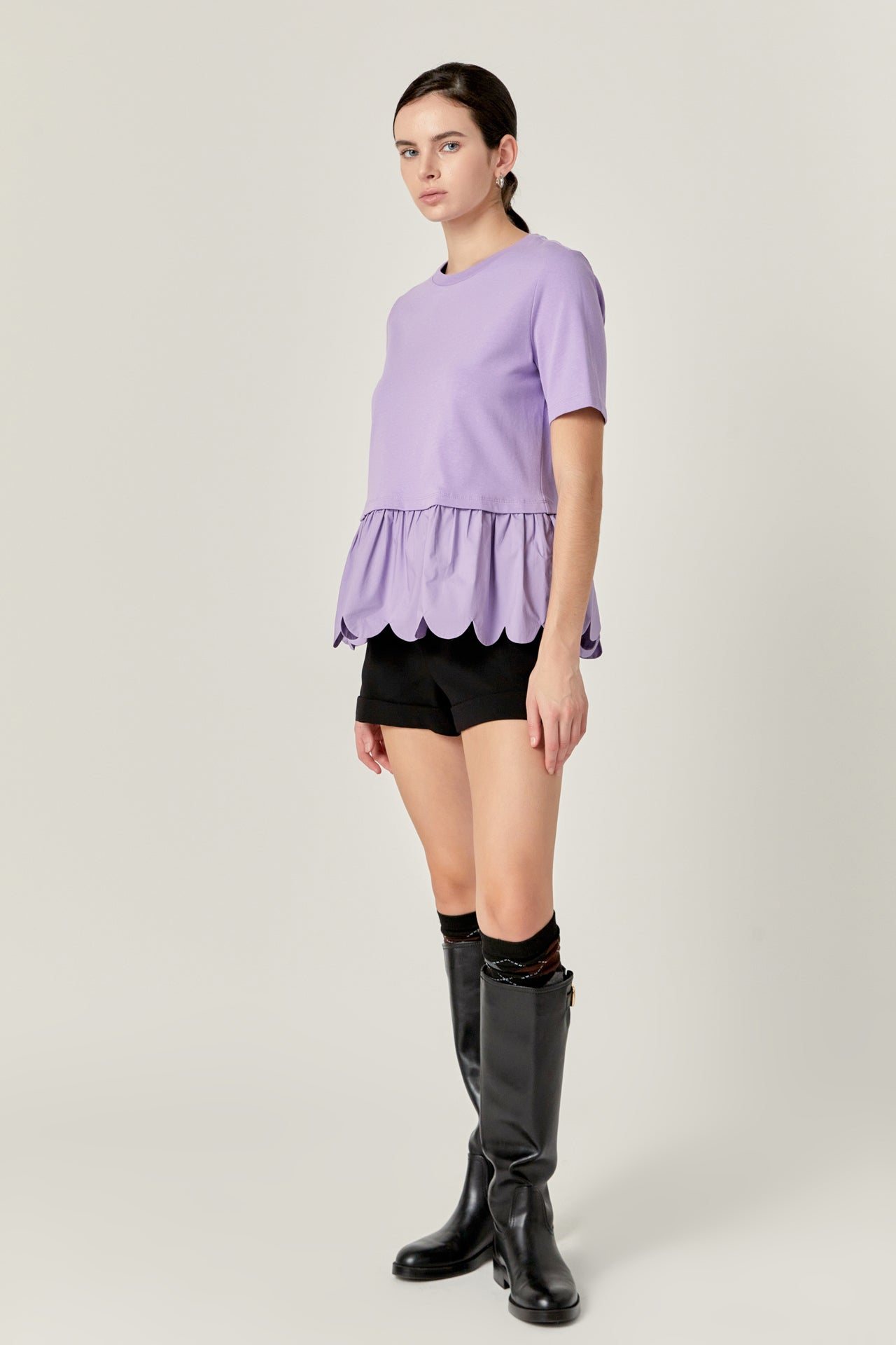 ENGLISH FACTORY - Mixed Media Scalloped T-shirt - T-SHIRTS available at Objectrare