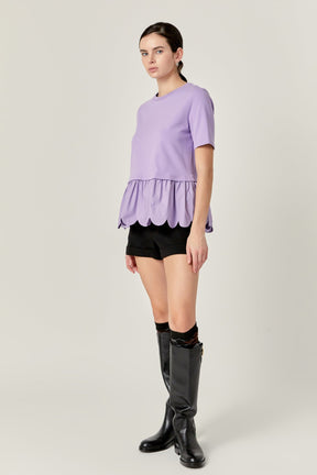 ENGLISH FACTORY - Mixed Media Scalloped T-shirt - T-SHIRTS available at Objectrare