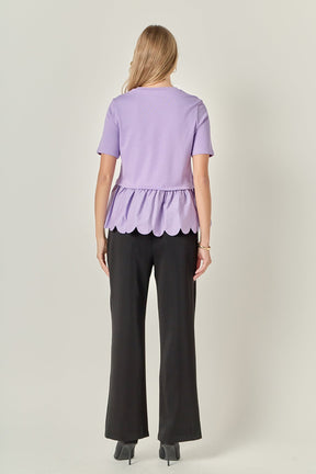 ENGLISH FACTORY - Mixed Media Scallop Detail T-shirt - T-SHIRTS available at Objectrare