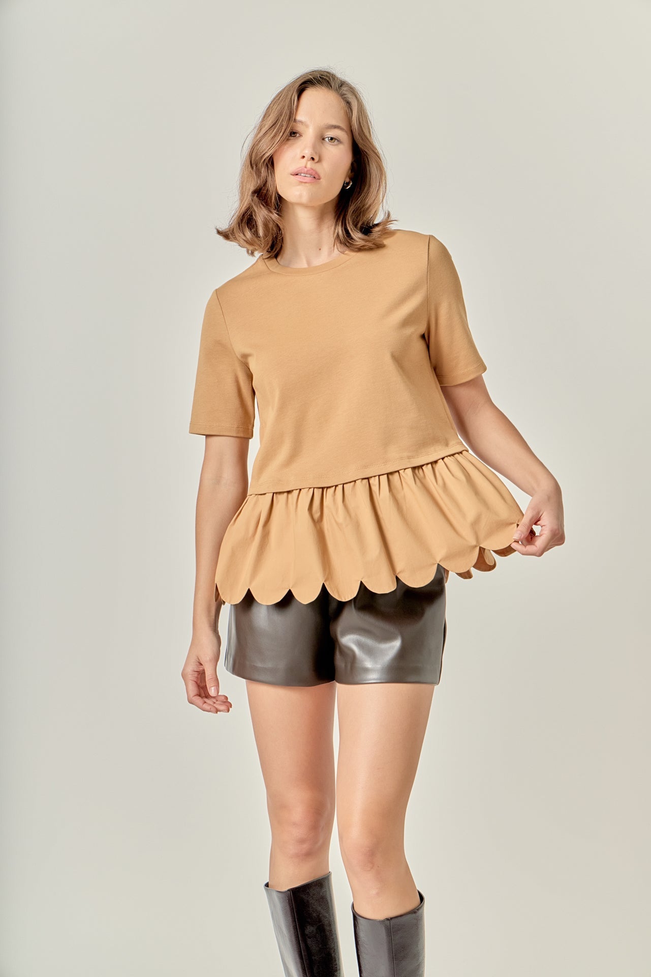 ENGLISH FACTORY - Mixed Media Scallop Detail T-shirt - T-SHIRTS available at Objectrare